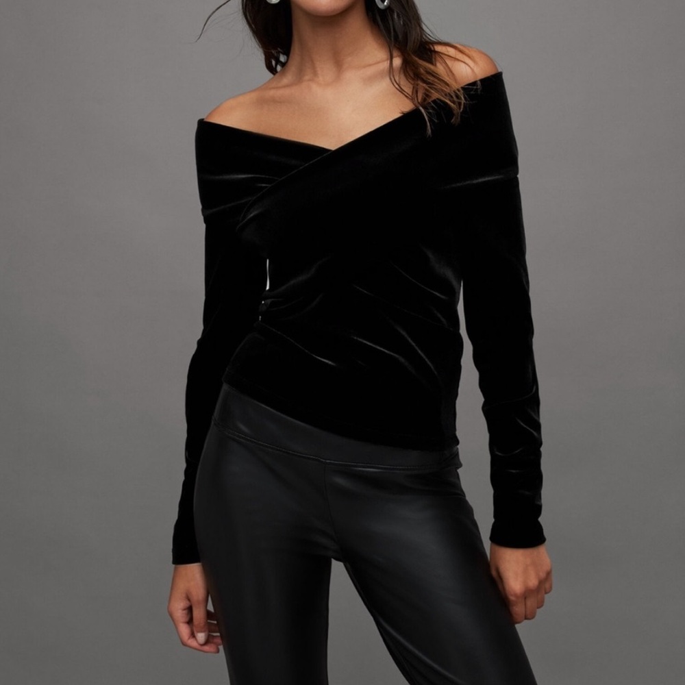 New All Saints Delta Velvet Off Shoulder Longsleeve Top size 0